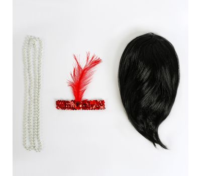 Карнавальный набор «Вечеринка Гэтсби. Брюнетка» — парик, повязка, бусы, изображение 2