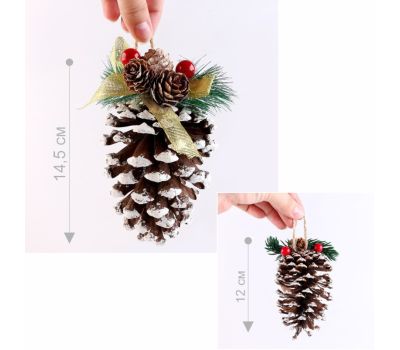 Набор ёлочных украшений «Шишки натуральные с декором и искусственным снегом», 14,5 см и 12 см