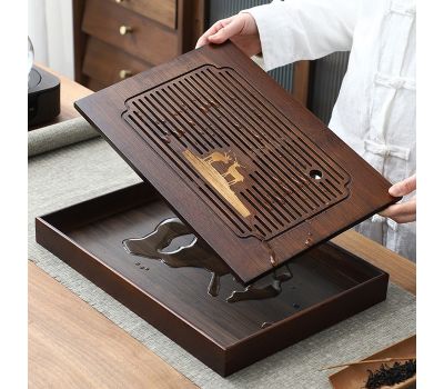 Поднос для чайной церемонии ДЖЕКИЧАЙ — компактная бамбуковая чабань с сливом воды, изображение 3