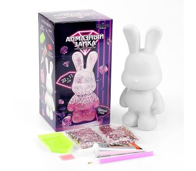 Алмазная мозаика на фигурке с полным заполнением «Зайка», розовый, изображение 5