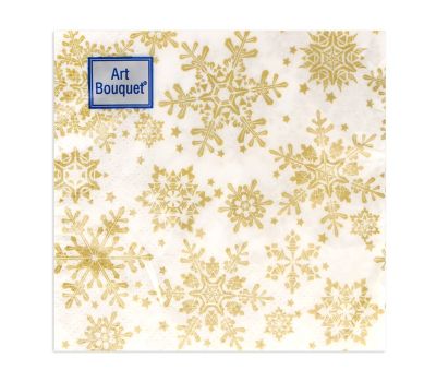 Салфетки новогодние бумажные Art Bouquet «Золотые снежинки», 20×20 см, 30 шт, изображение 2