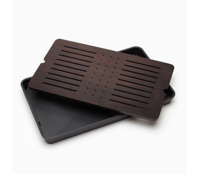 Чабань для чайной церемонии 42,5×25,5×4 см — бамбук, чёрный поддон, изображение 3