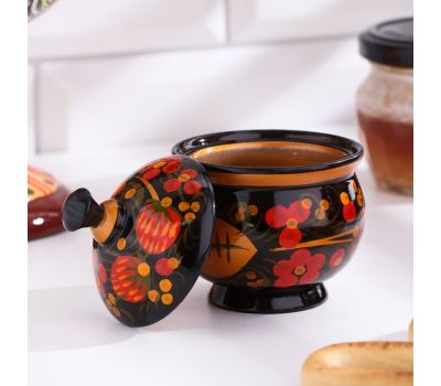 Солонка с крышкой «Ягодка» хохлома деревянная 7×6 см, изображение 3