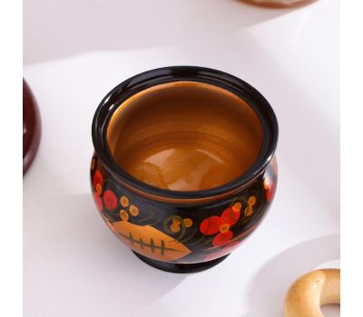 Солонка с крышкой «Ягодка» хохлома деревянная 7×6 см, изображение 4