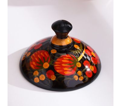 Солонка с крышкой «Ягодка» хохлома деревянная 7×6 см, изображение 6