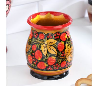 Набор посуды «Хозяюшка» — 6 деревянных ложек и ваза в традиционной хохломской росписи, изображение 4