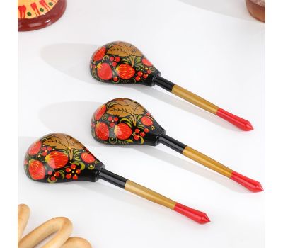 Набор посуды «Хозяюшка» — 6 деревянных ложек и ваза в традиционной хохломской росписи, изображение 7