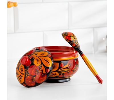 Сахарница «Ягодка» из дерева с ложкой — хохломская роспись для уютного чаепития, изображение 2