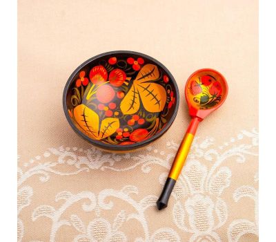 Набор посуды «Розетка с ложкой» — деревянная хохломская посуда для красивой сервировки, изображение 6