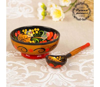 Набор посуды «Розетка с ложкой» — деревянная хохломская посуда для красивой сервировки, изображение 4