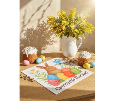 Пасхальная салфетка на стол «Пасхальный кролик» 65×65 см, изображение 2