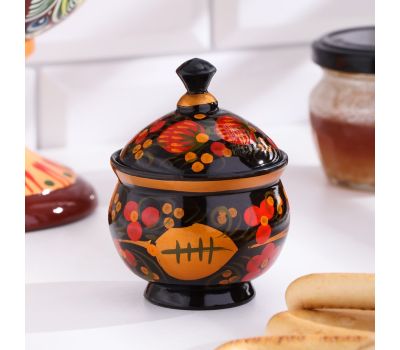 Солонка с крышкой «Ягодка» хохлома деревянная 7×6 см, изображение 2