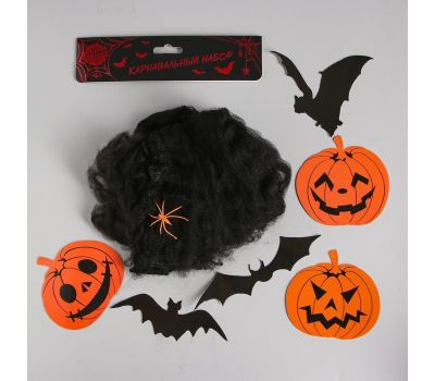 Паутина Halloween — жутко эффектный набор из 18 предметов с пауками, тыквой и летучей мышью для незабываемого Хэллоуина!, изображение 2