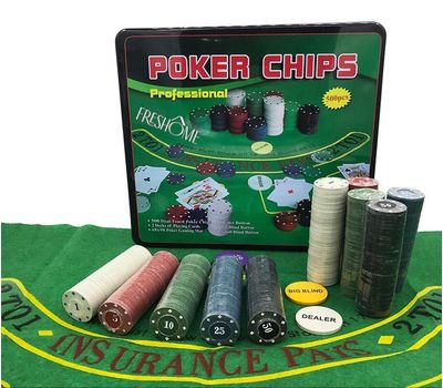Покерный набор в жестяном кейсе на 500 фишек с сукном