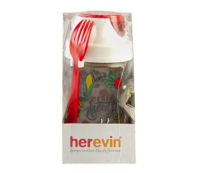 Стеклянная банка-контейнер для еды с вилкой и соусником, изображение 2 Стеклянная банка-контейнер для еды с вилкой и соусником, изображение 2